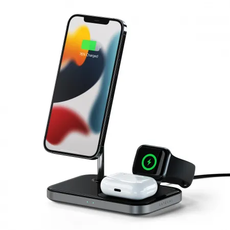 Mbajtëse karikuese Satechi Aluminium 3-in-1 Magnetic Wireless, e zezë - 5