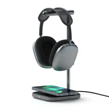 Mbajtëse për kufje Satechi 2-IN-1 me karikues Wireless, e hirtë