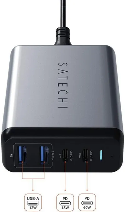 Karikues udhëtimi Satechi MultiPort USB-C, PD, QC 3.0, 108W, i hirtë - 2