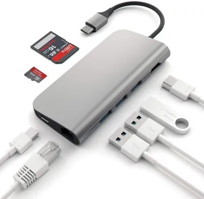 Përshtatës Satechi USB-C Multi-Port 4K Ethernet v2, i hirtë - 3