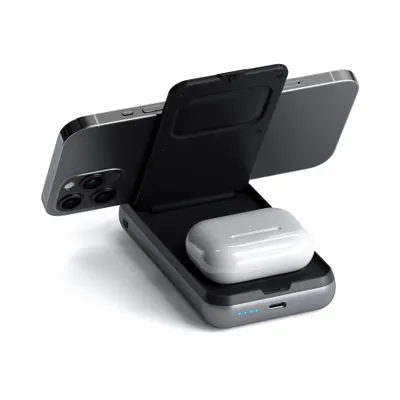 Mbajtëse karikuese Satechi Duo Wireless, e hirtë - 2