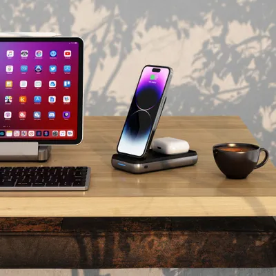 Mbajtëse karikuese Satechi Duo Wireless, e hirtë - 6