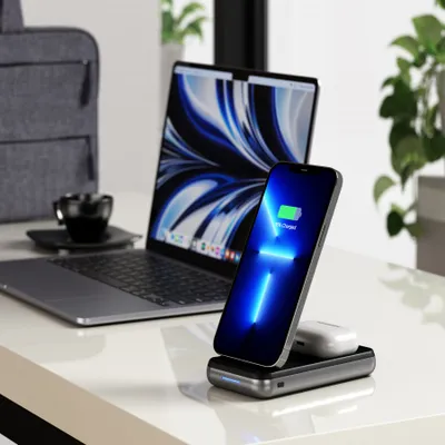 Mbajtëse karikuese Satechi Duo Wireless, e hirtë - 7