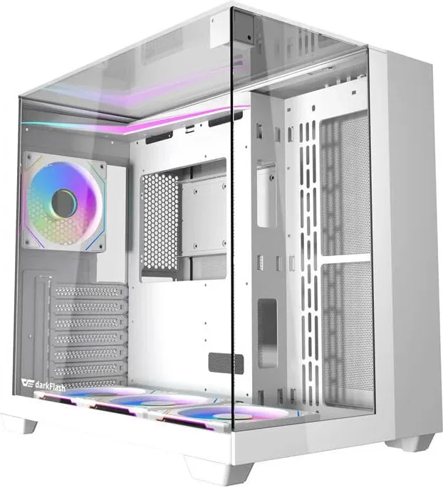 Kasë Darkflash TH285, ATX, 4 ventilatorë, xham i temperuar, e bardhë - 1