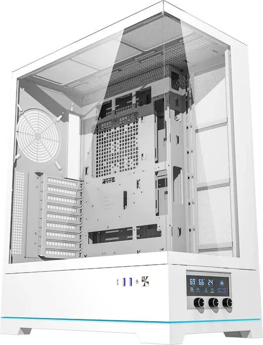 Kasë Darkflash DY451L, Big Tower, pa ventilatorë, ATX, xham i temperuar, e bardhë - 1