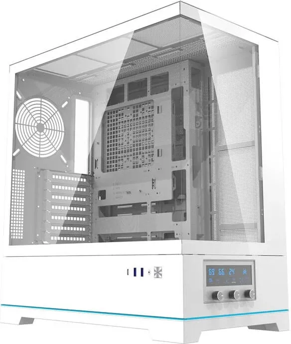 Kasë Darkflash DY451, Big Tower, pa ventilatorë, xham i temperuar, e bardhë - 1