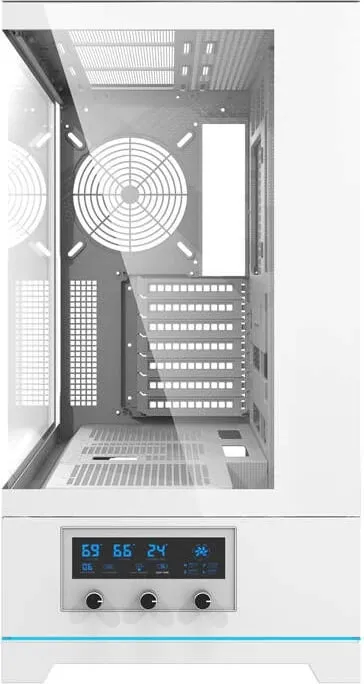 Kasë Darkflash DY451, Big Tower, pa ventilatorë, xham i temperuar, e bardhë - 2