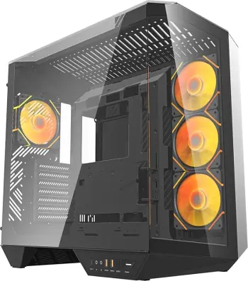 Kasë Darkflash DY470 me 4 ventilatorë ARGB dhe mbajtëse GPU, e zezë