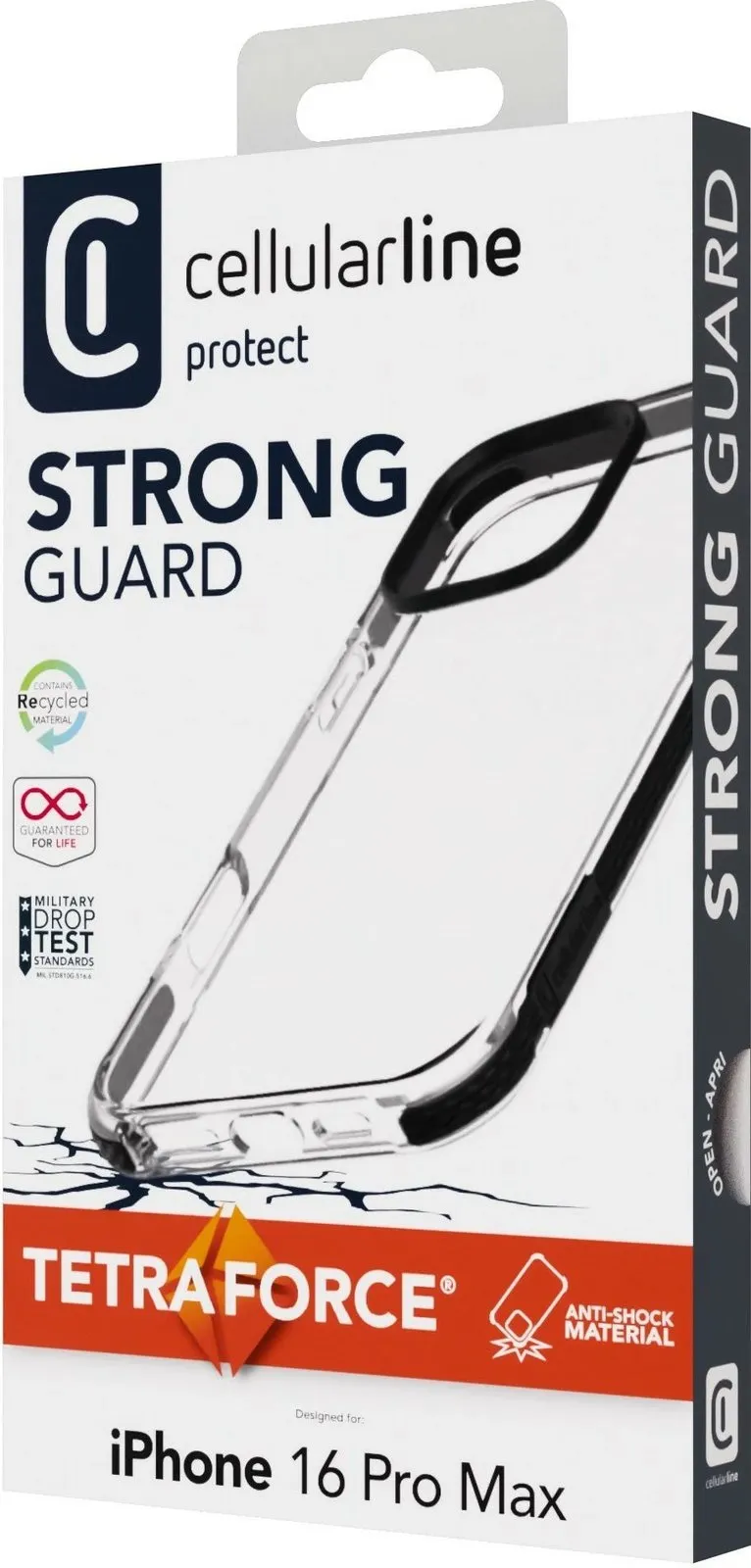 Mbështjellës Cellularline Strong Guard për iPhone 16 Pro Max, gomë, i zi - 1