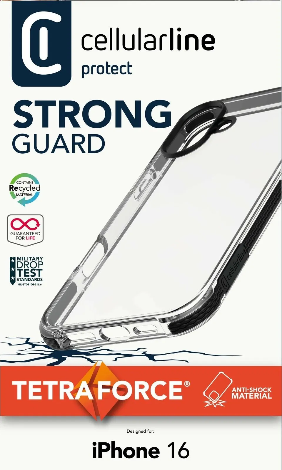Mbështjellës Cellular Line Tetra Force Strong Guard për iPhone 16, 6.1", i zi - 3