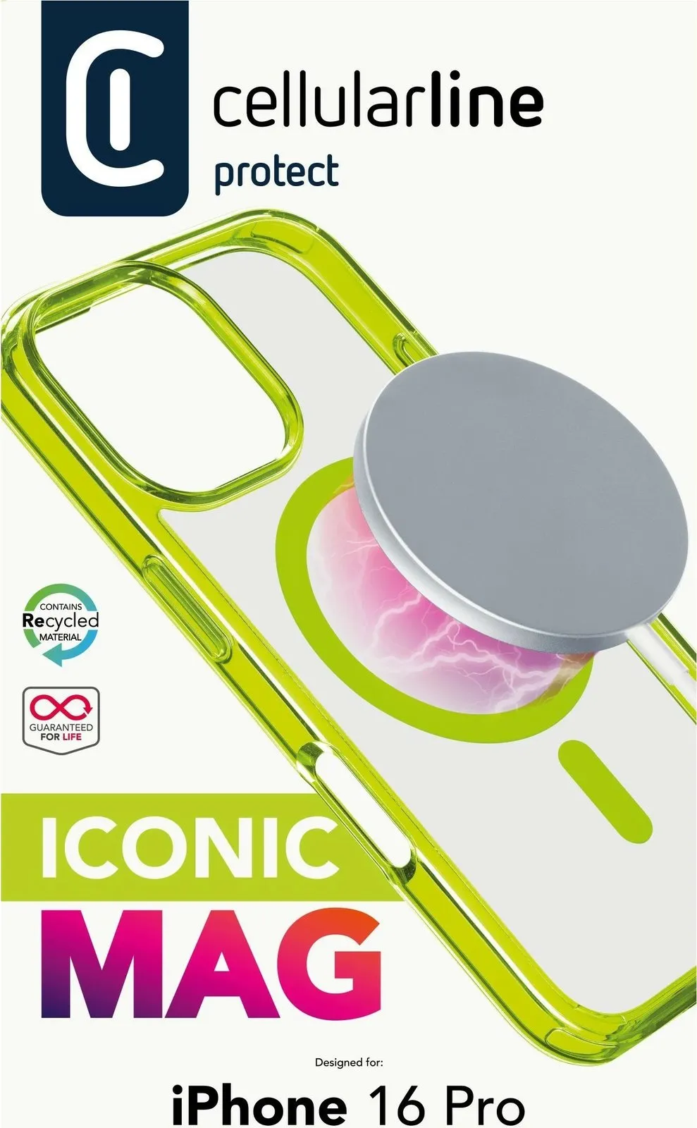 Mbështjellës Cellular Line ICONIC MAG për iPhone 16 Pro, MagSafe, lime - 2