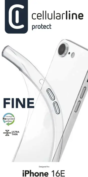Mbështjellës Cellularline Fine për iPhone 16e, ultra i hollë, transparent