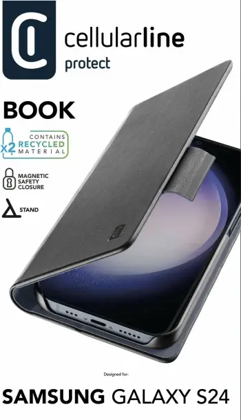 Kopertinë libri Cellularline për Samsung Galaxy S24, me magnet, me xhep për karta, e zezë