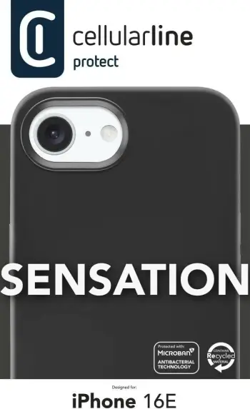 Mbështjellës Cellularline Sensation për iPhone SE (2025), 6.06", i zi