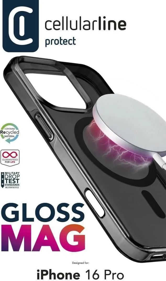 Mbështjellës Cellularline Gloss Mag MagSafe për iPhone 16 Pro, i zi - 1