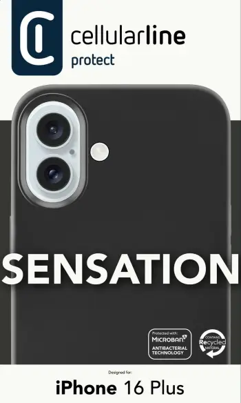 Mbështjellës Cellular Line Sensation për iPhone 16 Plus, silikon, MagSafe, i zi