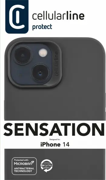 Mbështjellës Cellular Line Sensation për iPhone 14, silikon, i zi