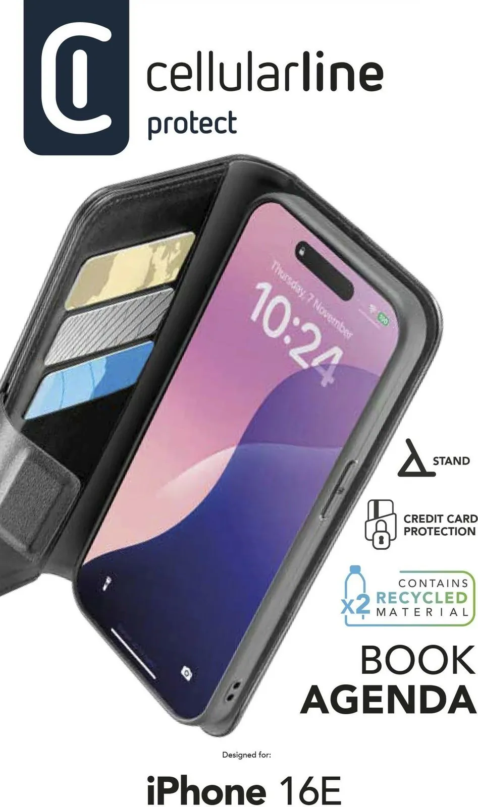Mbështjellës Cellular Line për iPhone SE (2025), folio, 6.1 inch, e zezë - 1