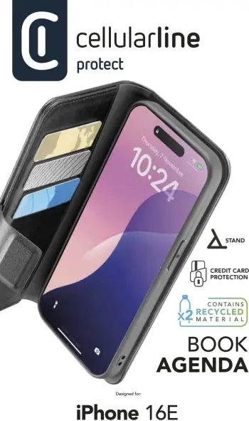 Mbështjellës Cellular Line për iPhone SE (2025), folio, 6.1 inch, e zezë