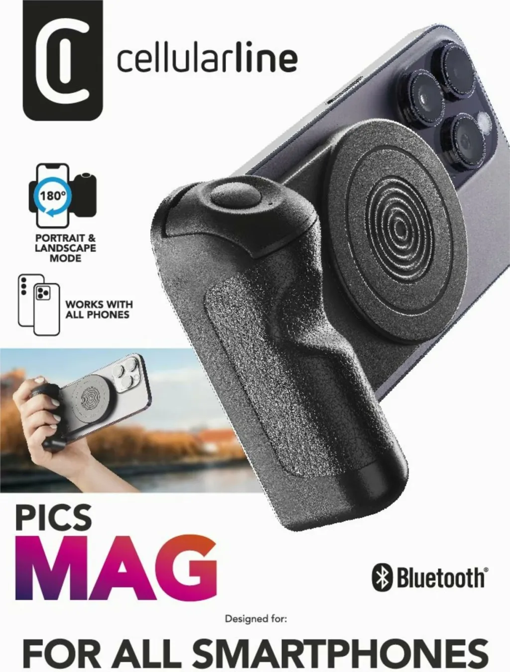 Mbajtës magnetik Bluetooth për celular, Cellularline Pics Mag, universal, i zi - 3