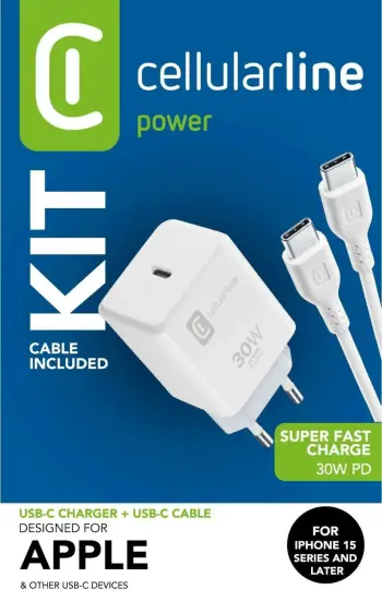 Karikues USB-C Cellular Line 30W, 1m, i bardhë