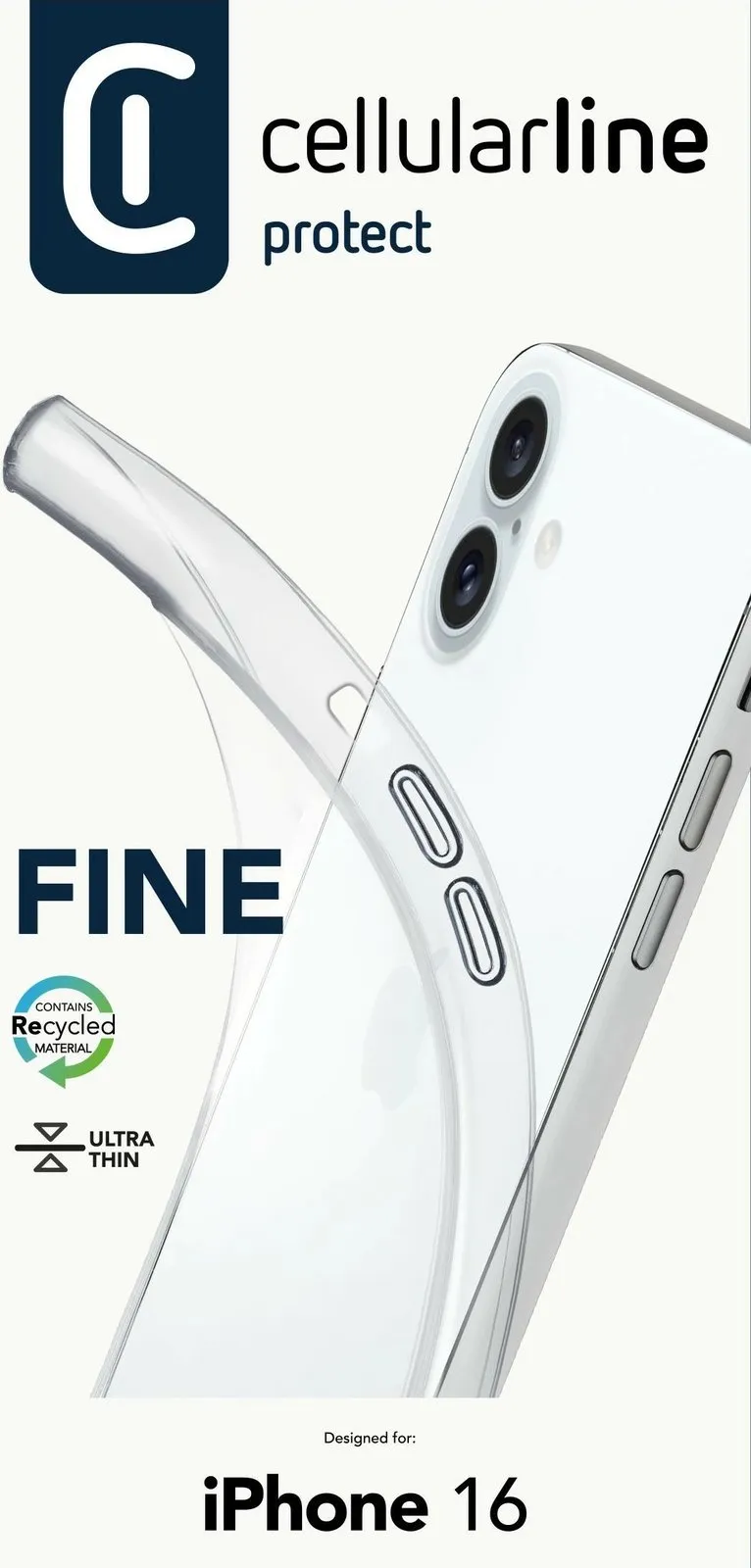 Mbështjellës Cellular Line për iPhone 16, transparent, gome, 6.1 inch - 3