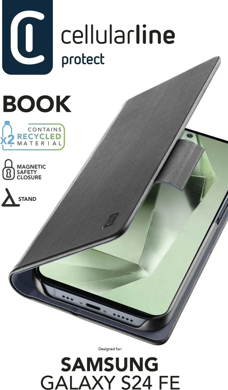 Mbështjellës portofol Cellular Line për Samsung Galaxy S24FE, 6.7", e zezë - 1