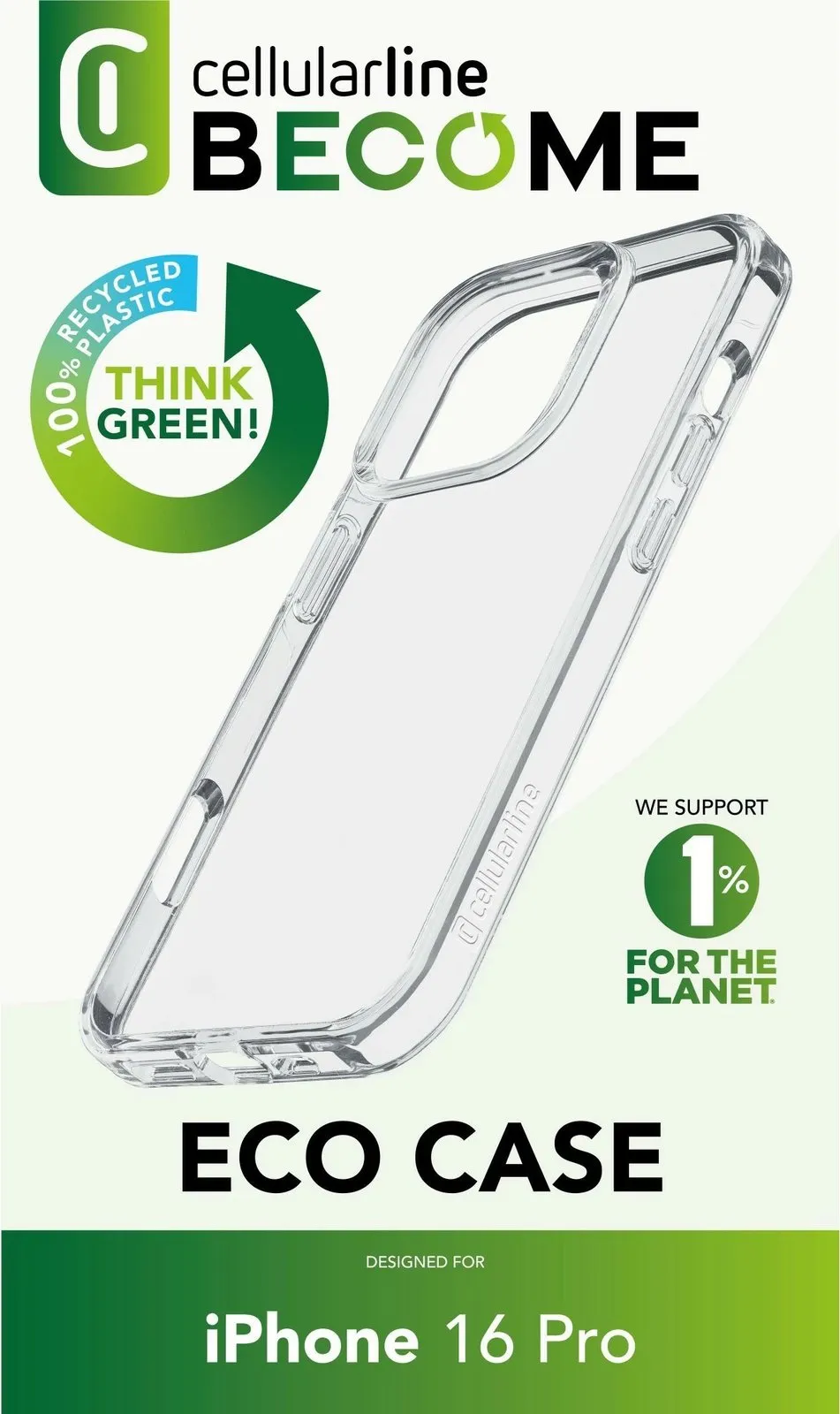 Mbështjellës Cellular Line Become Eco Case për iPhone 16 Pro, 100% plastikë e ricikluar, transparent - 2