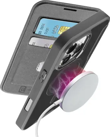 Mbështjellës Cellular Line Daily Mag për iPhone 16 Pro Max, MagSafe, folio, e zezë