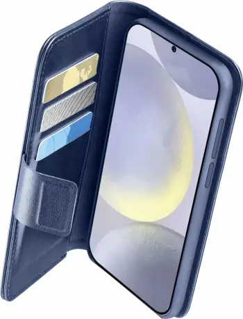 Mbështjellës Cellular Line për Samsung Galaxy S25, folio, 3 xepa për kartela, ngjyrë kaltër