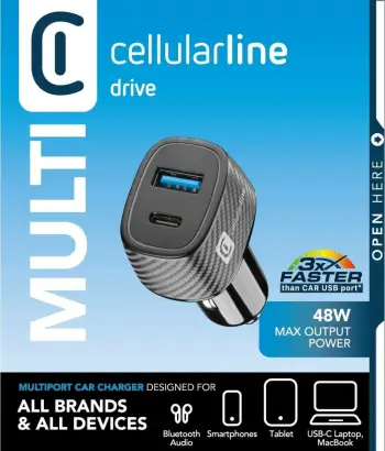 Karikues makine Cellularline Multipower Ultra, 30W, USB dhe USB C, i zi