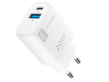 Karikues udhëtimi Cellularline Dual Port, 20W PD, 2x USB-C 1x USB-A, i bardhë