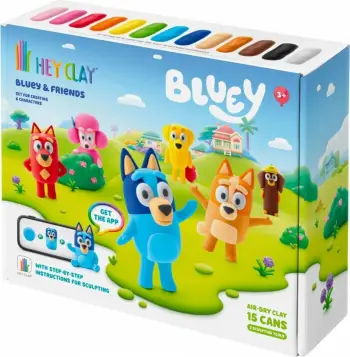 Set argjile HEY CLAY Bluey and Friends, 15 kana, me mjete modelimi, shumëngjyrëshe