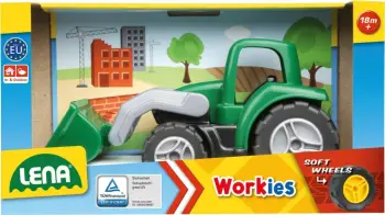 Lodër traktor Lena Truckies Workies, plastike ABS, rrota gome, shumëngjyrëshe