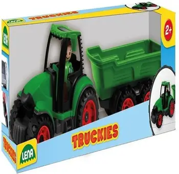 Lodër traktor Lena Truckies, me rimorkio 38 cm, shumëngjyrësh