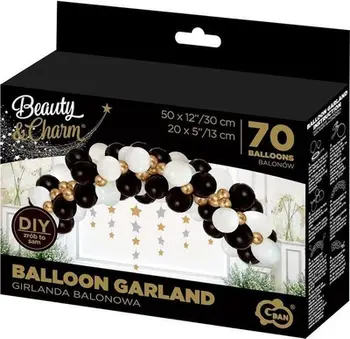Garlandë balonash GoDan Beauty&amp;Charm, 70 copë, e bardhë ari e zezë