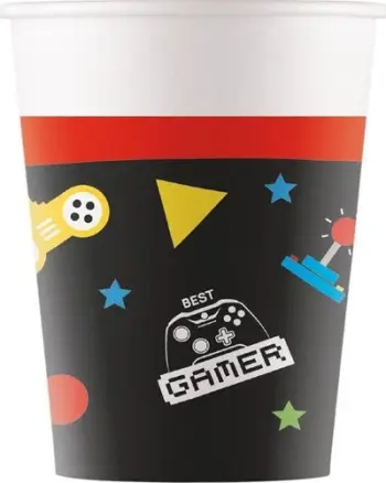 Gotë letre GoDan Gaming Party, 200ml, set 8 copë, shumëngjyrëshe