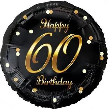 Balonë folie GoDan Beauty & Charm Happy 60 Birthday, 45cm, e zezë me ari