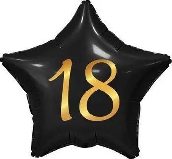 Balonë folie GoDan B&amp;C, yll 18 vjet, 48cm, i zi me print ari