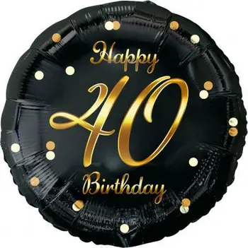 Balonë folje GoDan Happy 40 Birthday, rrumbullakët 45cm, e zezë ari