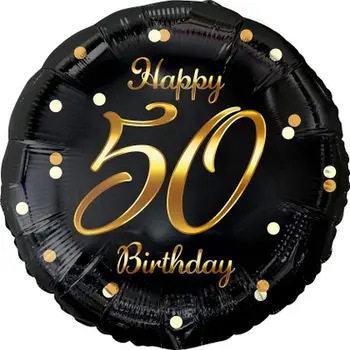 Balonë folie GoDan Beauty&amp;Charm Happy 50 Birthday, 45cm, për helium, e zezë me ari
