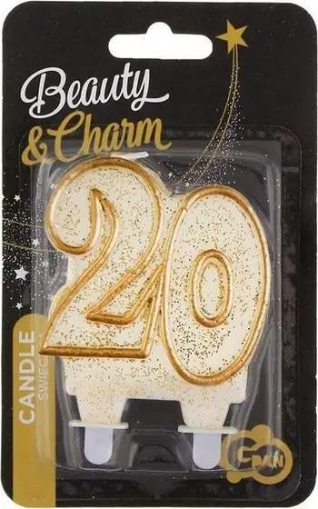 Qiri dekorativ GoDan Number 20, 8cm, kornizë ari, i bardhë