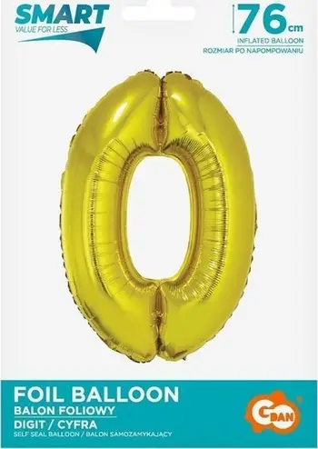 Balon helium GoDan Smart, numri 0, 76cm, ngjyrë ari