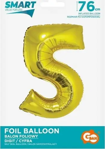 Balonë heliumi GoDan SMART, numri 5, 76cm, ngjyrë ari