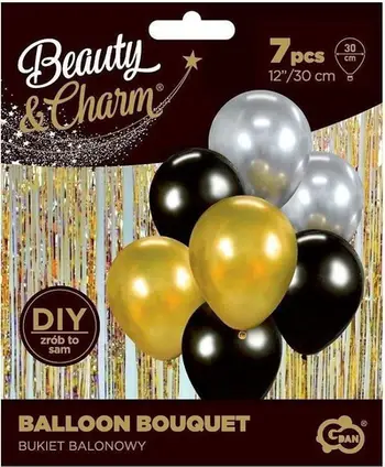 Balona dekorative GoDan Beauty & Charm, set 7 copë, 30cm, gold dhe të zeza