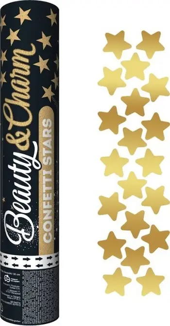 Tubë pneumatike me konfeta GoDan Beauty &amp; Charm Stars, 30cm, yje të artë