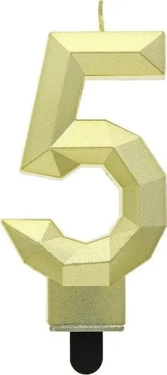 Qiri dekorativ për tortë GoDan Number 5 Diamond, 7.6cm, ngjyrë ari metalik