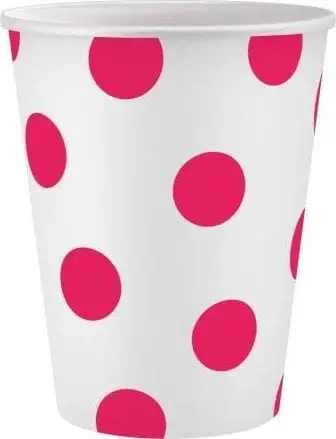 Gota letre GoDan Paper Cups Dots, 250 ml, 6 copë, të bardha me pika magenta