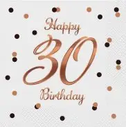 Servilleta GoDan Happy 30 Birthday, 33x33cm, 20 copë, të bardha