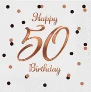 Salveta GoDan B&amp;C Happy 50 Birthday, 33x33cm, 20 copë, të bardha